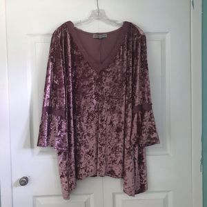 Absolutely Famous Pink Velvet Flare Sleeve Top
